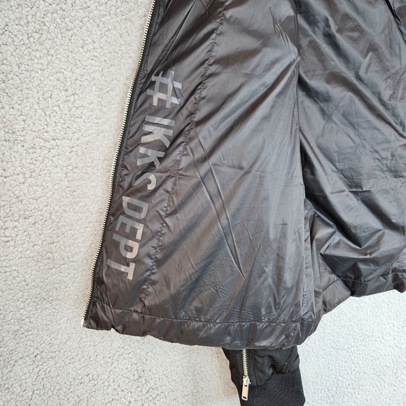 Ikks Women Moto Bomber Cropped Puffer Jacket Sz L Black Quilted Shell Rib Cuff - Picture 7 of 13